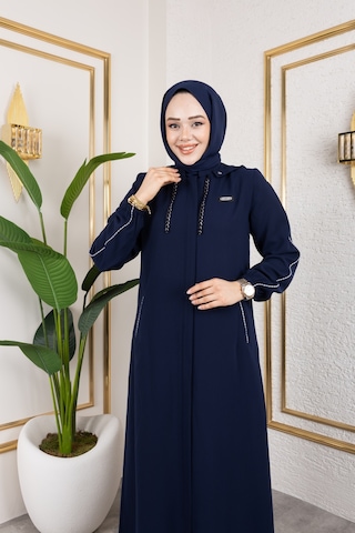 Biyeli Şerit Metal Aksesuar Detaylı Ferace / Lacivert - F0144 Lacivert