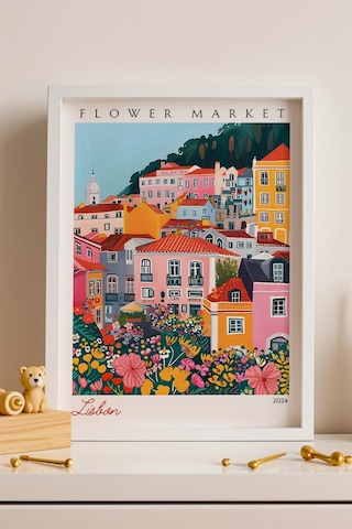 Lizbon Portekiz Çerçeveli Tablo Seyahat Severlere Salon Ve Ofis İçin Estetik Duvar Dekoru Travel Flower Market