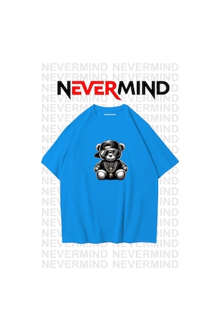 Nevermind Erkek Oversize Siyah Tişört Hip Hop Ayı Baskılı, Sokak Modası S Mavi