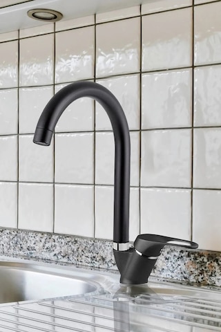 Boheme Mat Siyah Lavabo Bataryası Aç Kapa Mix Musluk Sıcak Ve Soğuk Su Girişli Siyah