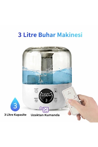3 Litre Kapasiteli Led Ekranlı Akıllı Hava Nemlendirici 3 Seviyeli Buhar Ayarı, Geniş Alan Etkisi