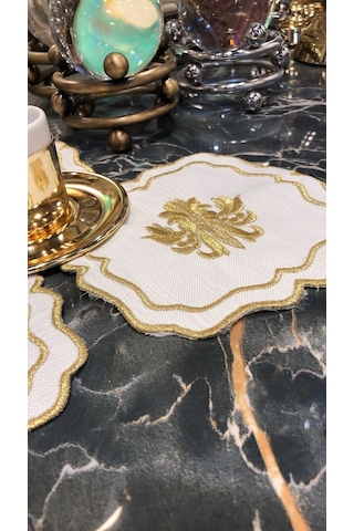 Liva Gold 6'lı Kokteyl Kahve Sunum Peçetesi Maraş İşi Sırma Nakış