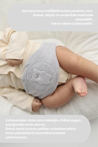 Doğal Kiraz Çekirdeği Dolgulu Bebek Kemeri Kiraz Çekirdekli Bebek Bel Kemeri Gri
