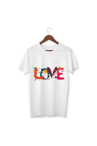 Sevgiliye Hediye Love Tişört Sevgililer Günü Hediyesi T-shirt Yetişkin Unisex Tişört Beyaz
