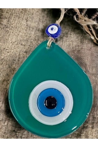 Orta Boy Yeşil Damla Desen Nazar Boncuklu Duvar Dekoru Cam Duvar Süsü