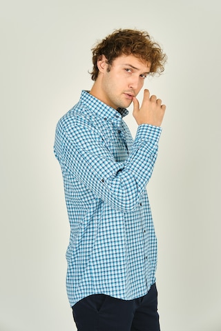 Figs Erkek Slim Fit Ekoseli Uzun Kollu %100 Pamuk Gömlek 0016 Mavi Mavi