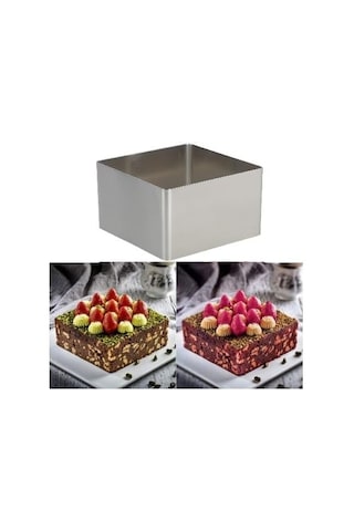 Çelik Kare Şeklinde Pasta Kek Parfe Kalıbı Sku: Smg8690010576354 Açık Gri