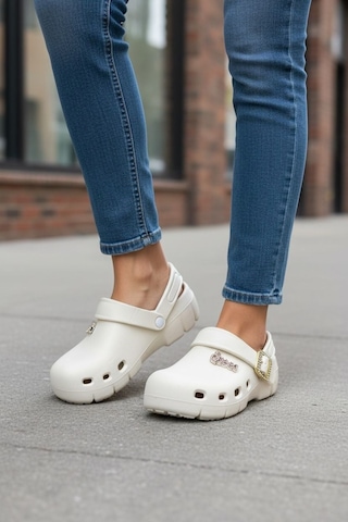 Calx Kadın Önü Kapalı Sabo Terlik Tokalı Rahat Günlük Crocs Tarzı Hafif Taban Terlik Bnt215 Bej