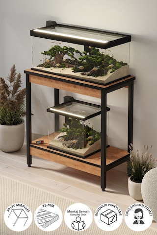 Akvaryum Sehpası Yan Sehpa Metal Ayaklı Sehpa 80 X 40 Cm Çam Çam