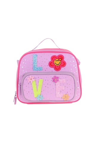 Kaukko Kids Kız Çocuk Isı Yalıtımlı İki Bölmeli Beslenme Çantası Simli Love Baskılı L7211 Pembe - Lila