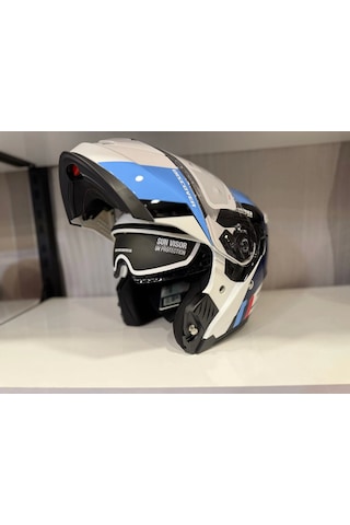 Shiro Discover Spower Kask Parlak Beyaz - Mavi