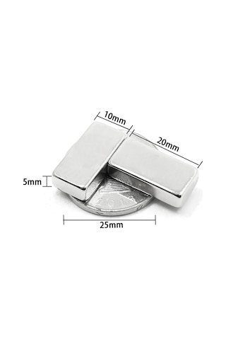 1 Adet 20x10x5 Mm Neodyum Magnet N35 Güçlü Mıknatıs Köşeli Dayanıklı Nikel Kaplama