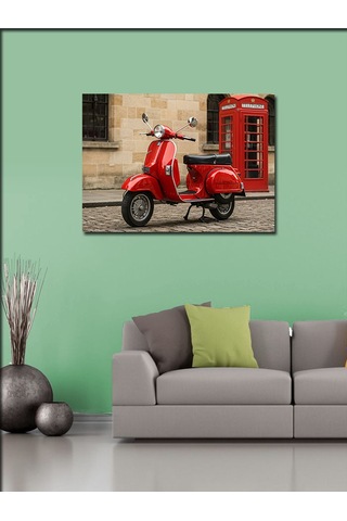 Kanvas Tablo Kırmızı Motosiklet Ve Sokak 70cmx100cm
