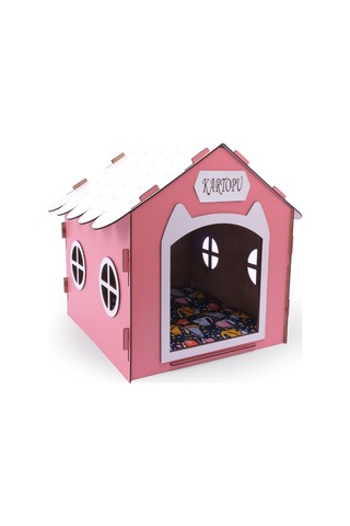 Ahşap Özel İsim Baskılı Dekoratif Kedi Evi-kulübesi, Kediler İçin Kulübe, Kedi Kulübesi Pembe