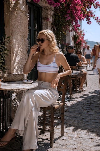 Riviera Beyaz / Kırmızı / Lacivert Çizgili Premium Bandeau Bikini Üstü-3473