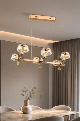 6'lı Gold Modern Premium 3 Renkli Ledli Sarkıt Avizesi Salon Mutfak Oturma Odası Şık Modelleri 28w