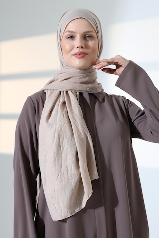 Kadın Tesettür Bambu Kraş Şal, Ütü Gerektirmeyen Doğal Hijab Başörtüsü 75x180 Cm - Taş Rengi