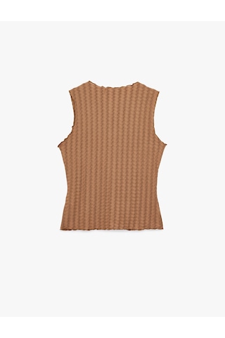 Koton Bürümcük Kumaş Slim Fit Düğmeli Bisiklet Yaka Yelek Kahverengi 6sak10040ek Kahve