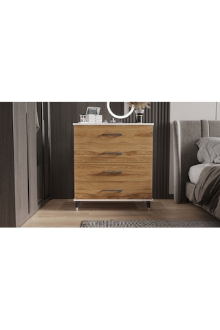 Şifonyer Dört Çekmeceli Parlak Beyaz+ud Beyaz - Ud