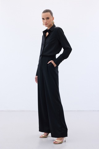 Sateen Jakarlı Pantolon - Siyah-136610 Siyah