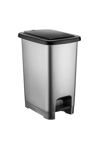 Omnipazar Sy4284 60 Lt Slim Pedallı Gri Plastik Çöp Kova Siyah Ka Siyah