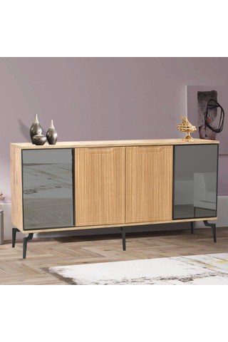 Viva Camlı Konsol Atlantik Çam Aynalı 4 Kapaklı Raflı 160x80x43,5 Cm Beyaz