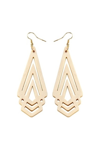 1 Çift Doğal Ahşap Küpe Geometik İçi Boş Üçgen Kişilik Kadın Için Basit Moda Takı, Metal Renk: Beyaz