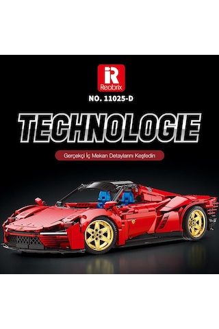 Reobrix Technic 11025-d Ferrari Daytona Sp3 Araba Kumanda&motorlu Yapı Blok Seti Building Blocks-1958parça