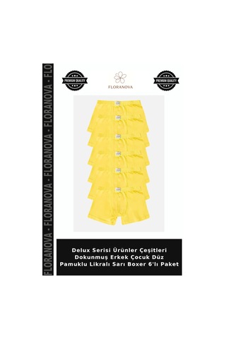 Floranova Delux Serisi Ürünler Çeşitleri Dokunmuş Erkek Çocuk Düz Pamuklu Likralı Sarı Boxer 6'lı Paket
