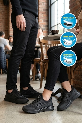 Walkway Motano G Siyah Fileli Hafif Esnek Unisex Spor Ayakkabı