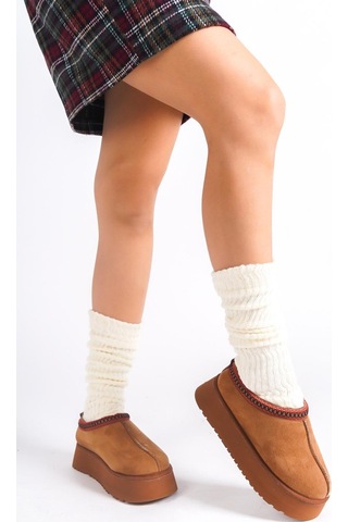 Asmi Shoes Kadın Rose İçi Tüylü Düz Taban Ayakkabı - Yarım Bot Taba Taba