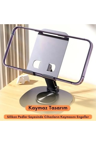 Masaüstü Alüminyum Telefon Tutucu, Katlanabilir Telefon Standı, Ergonomik Tasarım, Dayanıklı Sağlam Yapı, Evrensel Uyum Gri Renk