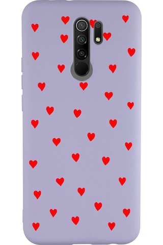 Xiaomi Redmi 9 Uyumlu Sevimli Kalpler Desenli Premium Silikonlu Telefon Kılıfı Mor