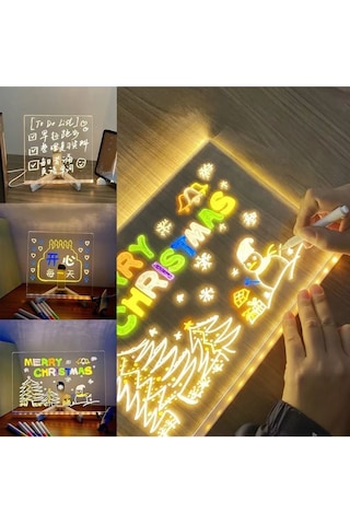 7 Özel Kalem Hediyeli Işıklı Yazı Ve Not Tahtası 20cmx30cm Led Işıklı Neon Yazı Tahtası 7 Özel Kalem Hediyeli