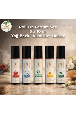 Roll-on Parfüm Seti 5 X 10 Ml Yağ Bazlı, Alkolsüz, Doğal İçerikli, Unisex Çiçeksi - Meyve - Odunsu