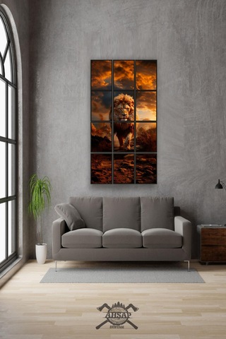 12 Parça Sarı Aslan Çerçeve Görünümlü Mdf Tablo Duvar Süsü Hediyelik Eşya 45cm X 85cm Renkli - 602504361 Renkli