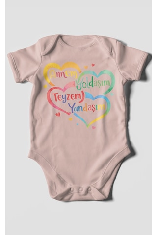 Morivokids Annem Yoldaşım Teyzem Yandaşım Kısa Kollu Bebek Body Pastel Pembe