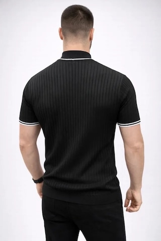 Vexor Erkek Fitilli Triko Dokuma Kısa Kol Tişört Yarım Boğaz Modern Yazlık T-shirt - Siyah