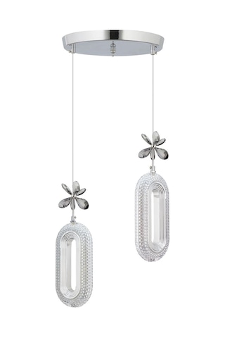 Led Alfa 2'li Gümüş 3 Renk Ledli Kristal Taşlı Modern Led Avize Krom