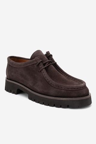 Luvishoes Talıa Kahverengi Süet Hakiki Deri Bağcıklı Kadın Loafer Ayakkabı Kahverengi