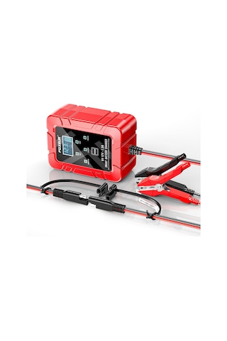 Yaozixa Foxsur 6v/12v Akıllı Otomatik Akü Şarj Cihazı 4-30ah, Lcd Ekranlı, Otomobil-motosiklet İçin, Tamir Ve Bakım, Kırmızı, Avrupa Standartı