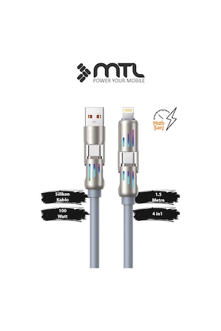 205w 4'ü 1 Arada Süper Hızlı Şarj Rgb Led Işıklı Çoklu Fonksiyonlu Silikon Kablo 1.5 Metre Mt2514