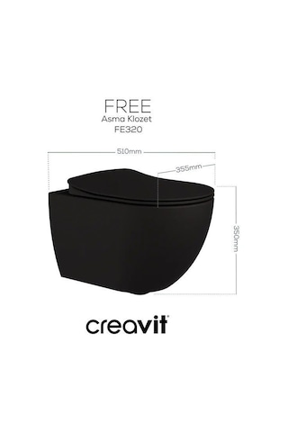 Creavit Free Asma Klozet Fe320.sm Mat Siyah + Duck Yavaş Kapanan Kapak Mat Siyah 2'li Set Siyah