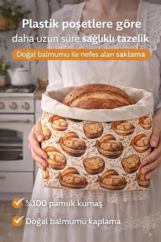 Balmumlu Ekmek Saklama Torbası – 35x35 cm -
