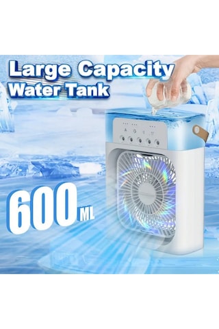 600 Ml Su Tanklı Buharlı Serinletici Fan Taşınabilir Mini Klima Fanı Led Işıklı Hava Soğutucu
