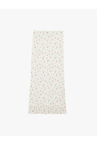 Koton Slim Fit Çiçekli Midi Dantel Beyaz Kadın Etek 6sak10027uk Beyaz