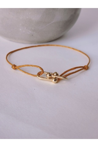 Eva Takı Tiffany Model Deri İpli El Yapımı Gold Hardal Camel Renkli Bileklik Sarı