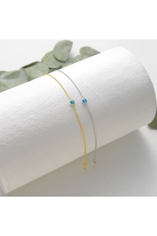 925 Ayar Gümüş Mavi Tek Taş Göz Bileklik Altın