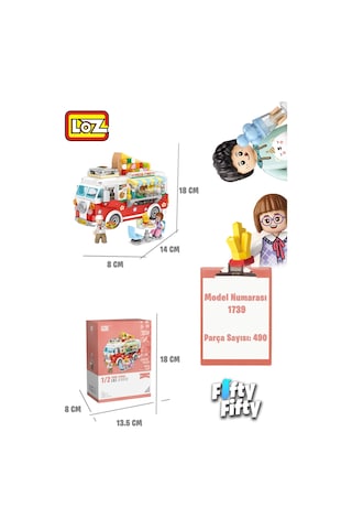 Loz Mini Block Serisi Food Truck/pizza Kamyonu -lz1739 490 Parça Oyuncak Yapım Seti