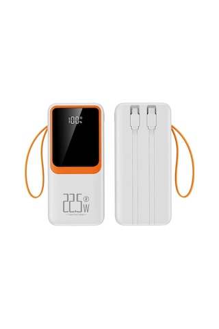 20000 Mah Power Bank Pd 20w Ve Usb 22.5w Quıck Fast Hızlı Şarj Dahili Type C Ve Lightning Kablolu Dünya Standartlarına Uygun Polymer Batarya Birebir Amper Lcd Göstergeli Powerbank Beyaz